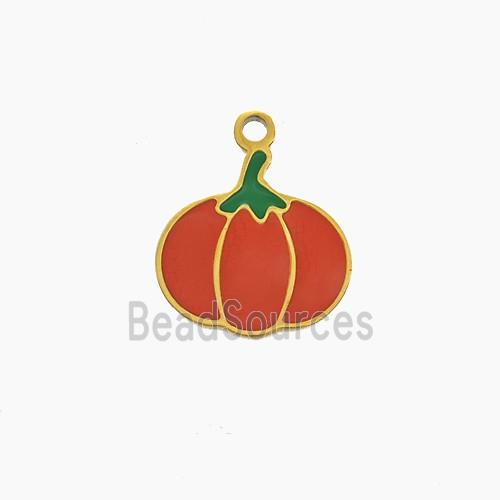 Stainless Steel Pumpkin Pendant Red Enamel Gold Plated