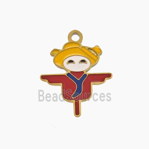 Stainless Steel Scarecrow Red Yellow Enamel Gold Plated