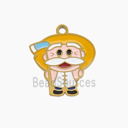 Stainless Steel Farmer Pendant Multicolor Enamel Gold Plated