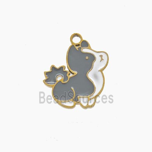 Stainless Steel Squirrel Pendant Gray Enamel Gold Plated