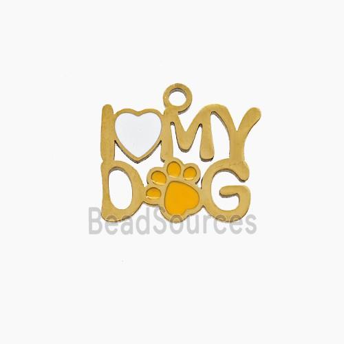 Stainless Steel Pendant I Love My Dog Paws Enamel Gold Plated