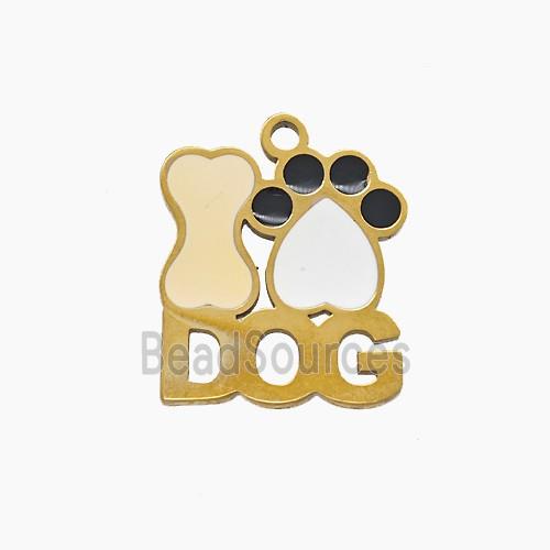 Stainless Steel Dogbone And Paws Enamel Gold Plated