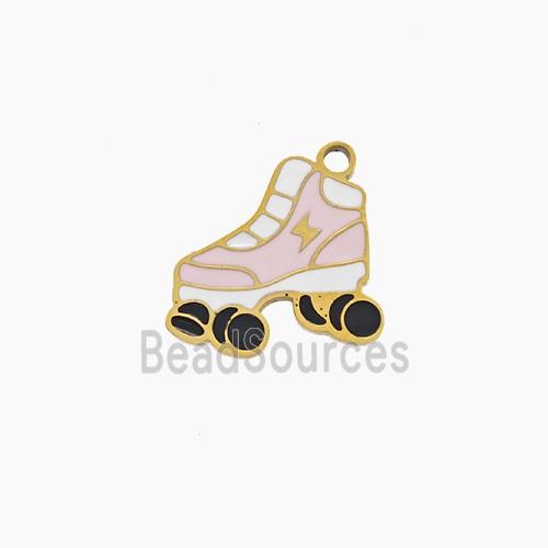Stainless Steel Roller Skates Pendant Enamel Shoe Gold Plated