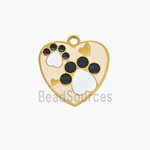 Stainless Steel Heart Paws Pendant Enamel Gold Plated