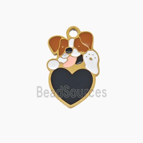 Stainless Steel Heart Dog Pendant Enamel Gold Plated