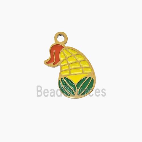Stainless Steel Corn Cob Pendant Yellow Enamel Gold Plated