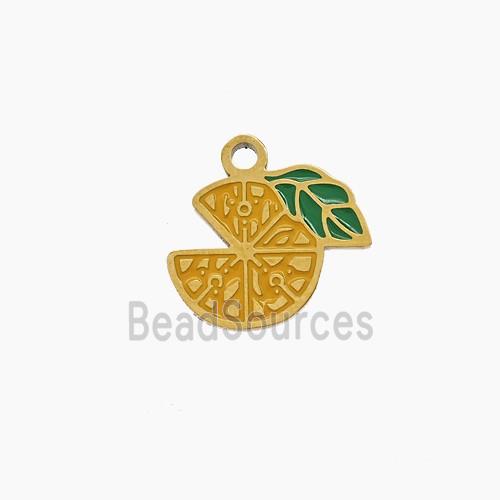 Stainless Steel Lemon Slice Pendant Enamel Gold Plated