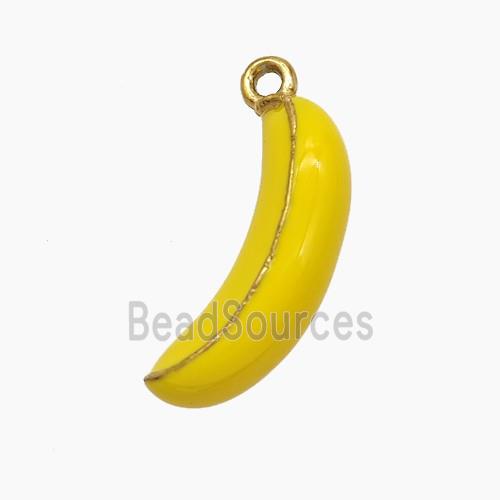 Stainless Steel Banana Pendant Yellow Enamel Gold Plated