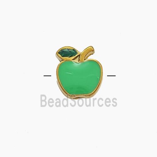 Stainless Steel Apple Beads Green Enamel Gold Plated