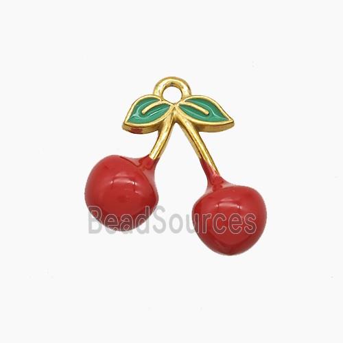 Stainless Steel Cherry Pendant Red Enamel Gold Plated