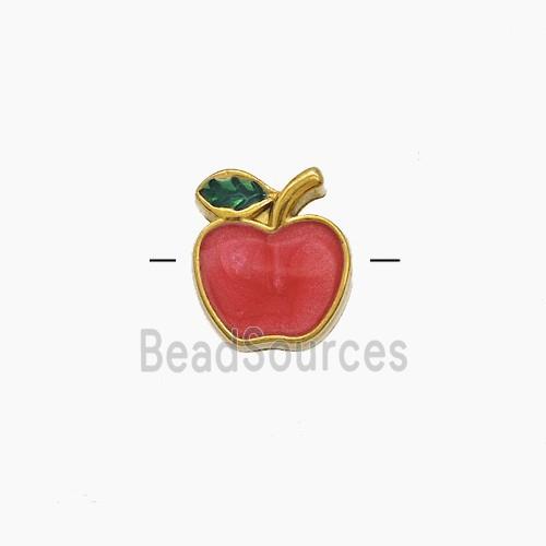Stainless Steel Apple Beads Red Enamel Gold Plated