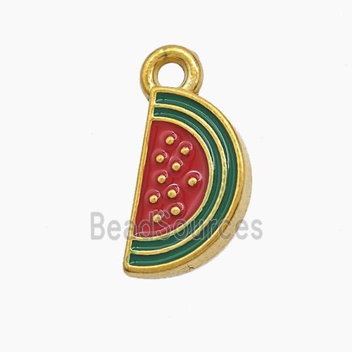 Stainless Steel Watermelon Pendant Green Red Enamel Gold Plated