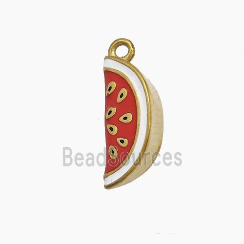 Stainless Steel Watermelon Pendant Red Enamel Gold Plated