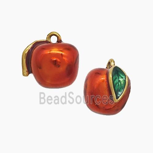 Stainless Steel Apple Pendant Red Enamel Gold Plated