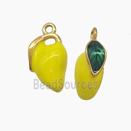 Stainless Steel Mango Pendant Yellow Enamel Gold Plated