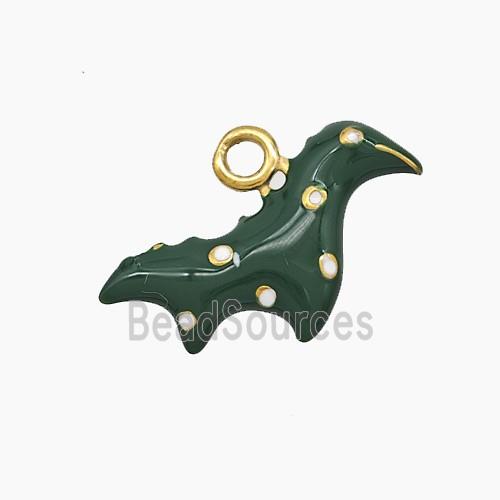 Stainless Steel Dinosaur Pendant Green Enamel Gold Plated
