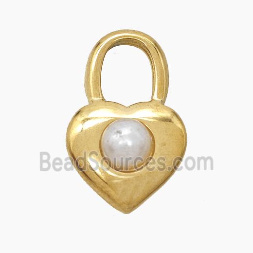 Stainless Steel Lock Pendant Pave Resin Gold Plated
