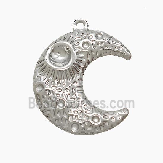 Raw Stainless Steel Moon Pendant Hammered