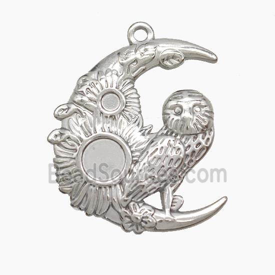 Halloween Owl Charms Raw Stainless Steel Moon Pendant Birds