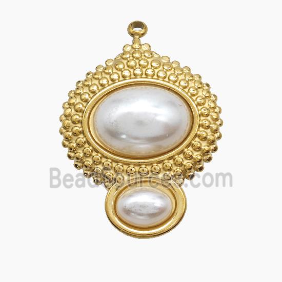 Stainless Steel Pendant Pave Reins Oval Gold Plated
