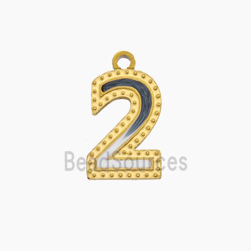 Stainless Steel Number-2 Pendant Enamel Gold Plated