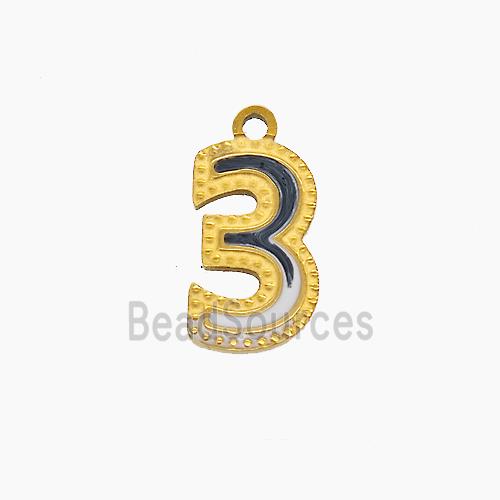 Stainless Steel Number-3 Pendant Enamel Gold Plated