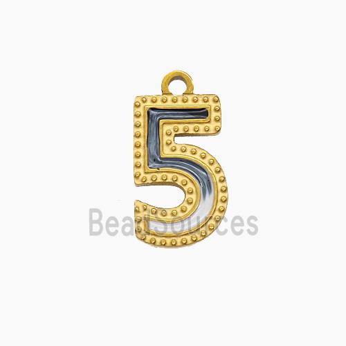 Stainless Steel Number-5 Pendant Enamel Gold Plated