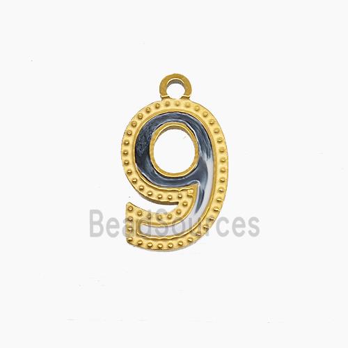Stainless Steel Number-9 Pendant Enamel Gold Plated