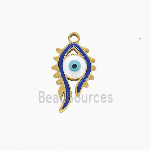 Stainless Steel Eye Pendant Blue Enamel Gold Plated