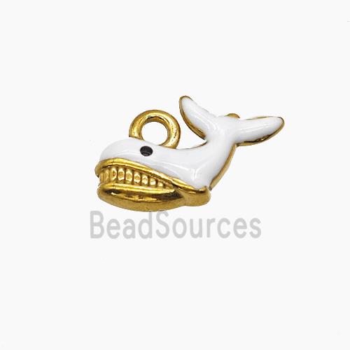 Stainless Steel Shark Pendant White Enamel Gold Plated