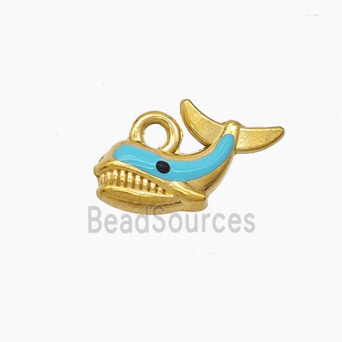 Stainless Steel Shark Pendant Blue Enamel Gold Plated