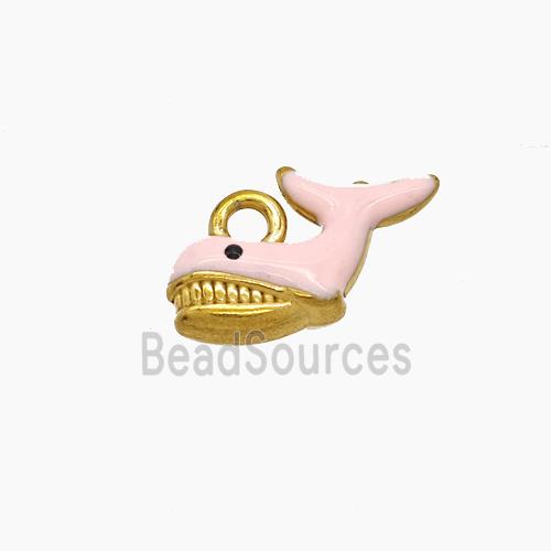 Stainless Steel Shark Pendant Pink Enamel Gold Plated