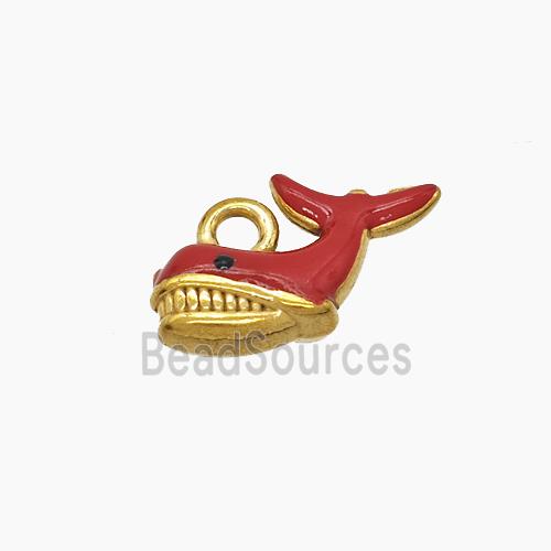 Stainless Steel Shark Pendant Red Enamel Gold Plated