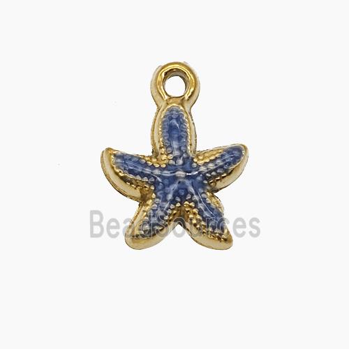 Stainless Steel Starfish Pendant Blue Painted Gold Plated