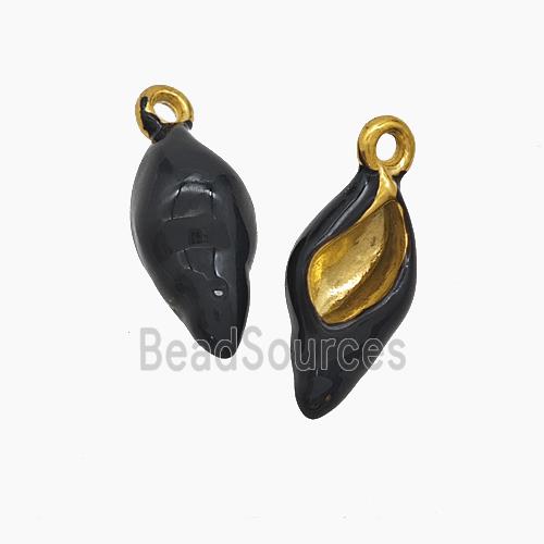 Stainless Steel Conch Shell Pendant Black Enamel Gold Plated