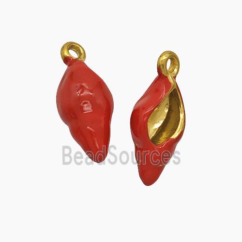 Stainless Steel Conch Shell Pendant Red Enamel Gold Plated