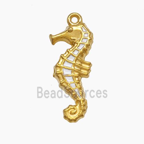 Stainless Steel Seahorse Pendant White Enamel Gold Plated