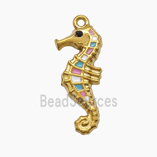 Stainless Steel Seahorse Pendant Multicolor Enamel Gold Plated