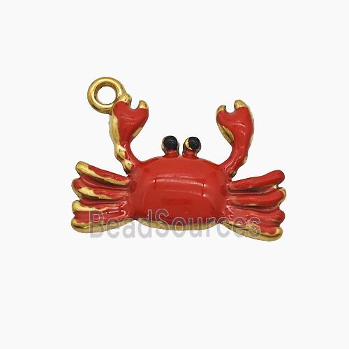 Stainless Steel Crab Pendant Red Enamel Gold Plated