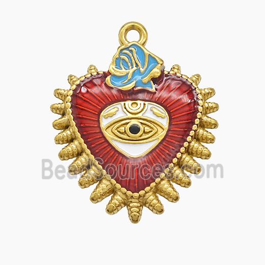 Stainless Steel Heart Pendant Red Painted Gold Plated