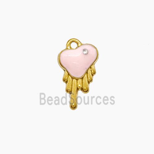 Stainless Steel Heart Pendant Pink Enamel Gold Plated