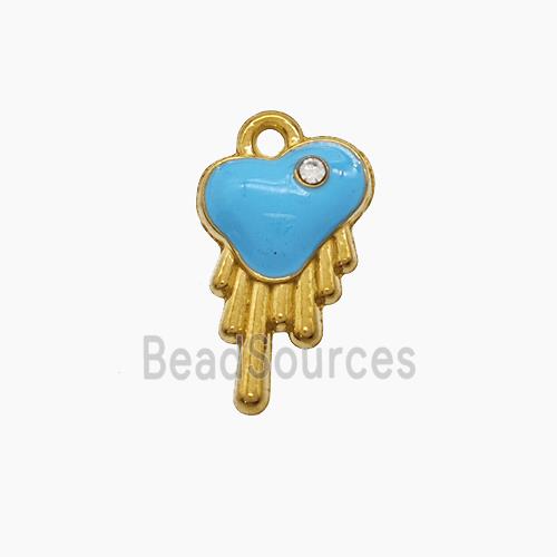 Stainless Steel Heart Pendant Blue Enamel Gold Plated