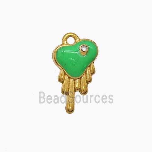 Stainless Steel Heart Pendant Green Enamel Gold Plated