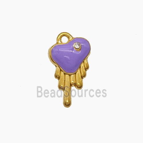 Stainless Steel Heart Pendant Lavender Enamel Gold Plated