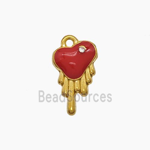 Stainless Steel Heart Pendant Red Enamel Gold Plated