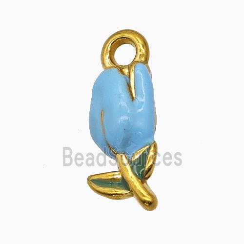 Stainless Steel Tulip Pendant Blue Enamel Flower Gold Plated