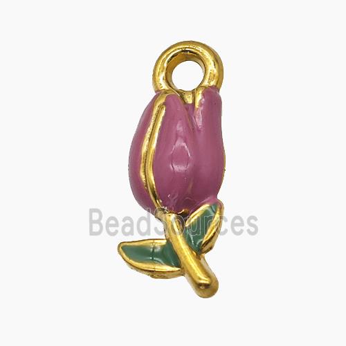 Stainless Steel Tulip Pendant Purple Enamel Flower Gold Plated