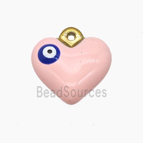 Stainless Steel Heart Pendant Pink Enamel Eye Gold Plated