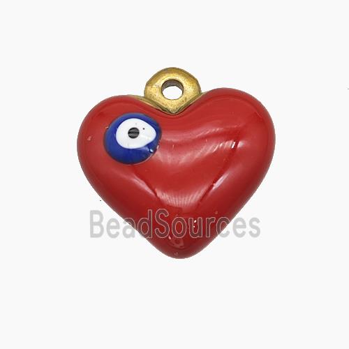 Stainless Steel Heart Pendant Red Enamel Eye Gold Plated