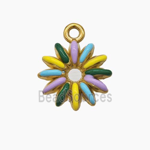 Stainless Steel Flower Pendant Multicolor Enamel Gold Plated